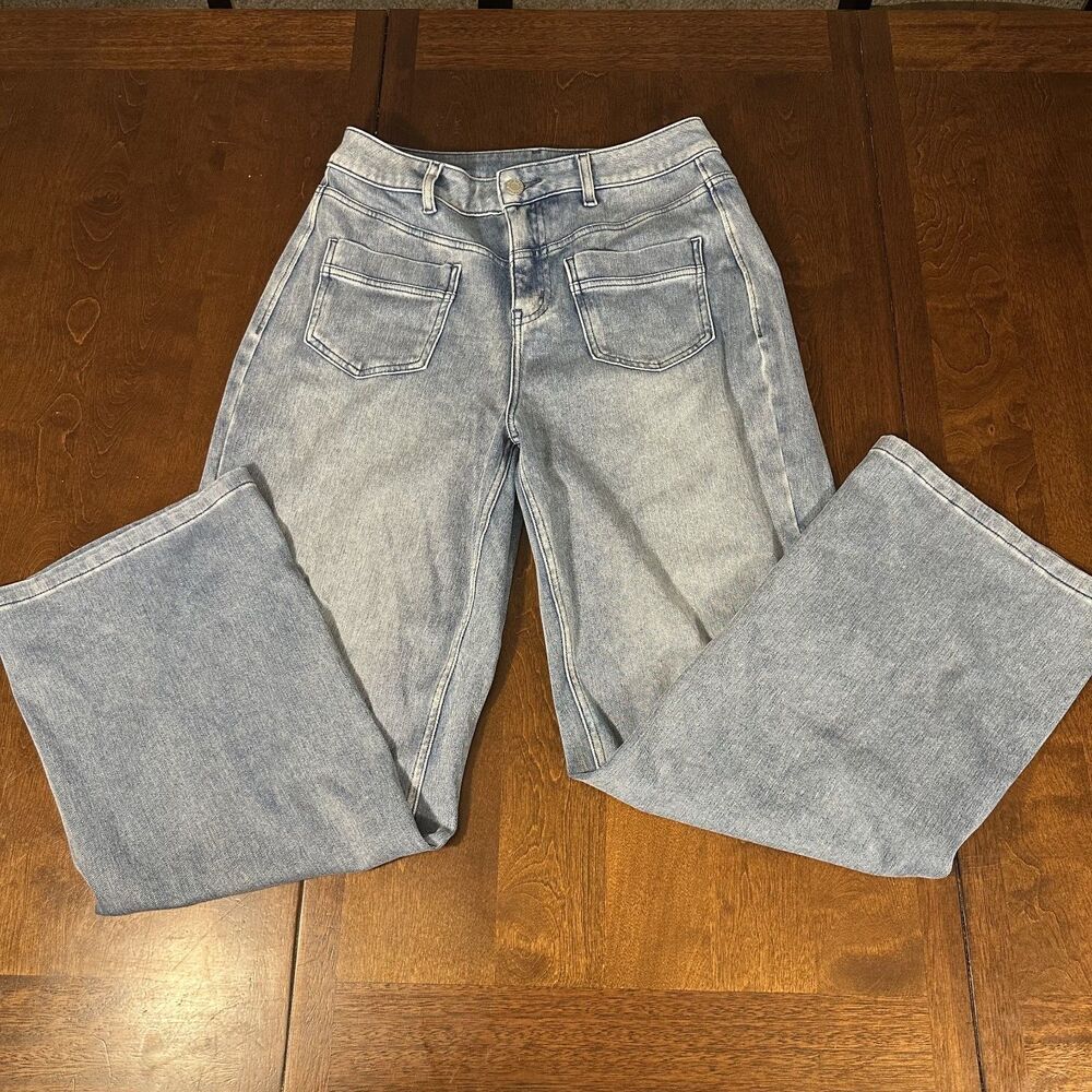 Halara Flex High Waisted Wide Leg Jeans Light Wash Stretch Knit Denim XS Petite